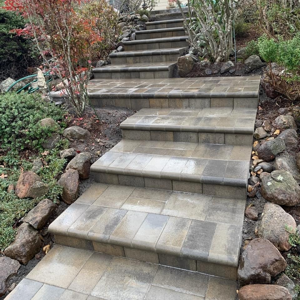 Stone paver steps installed by the Legacy Paver Group in Santa Rosa, CA.